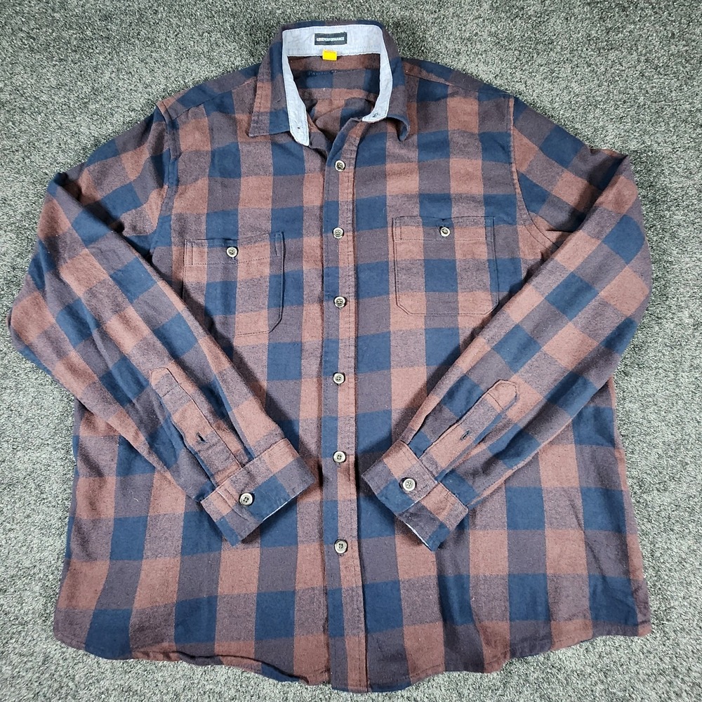 Tailor Vintage Luxe Performance Flannel Shirt‎ Mens XL Blue Burgundy Plaid